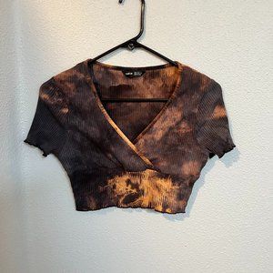 Shein Black Bleached Deep V-Neck Crop Top